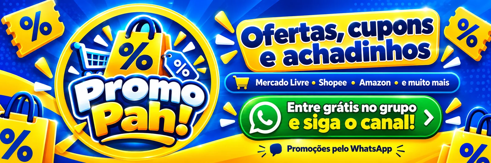 PromoPah! — Ofertas, cupons e achadinhos. Entre no grupo ou siga o canal do WhatsApp.